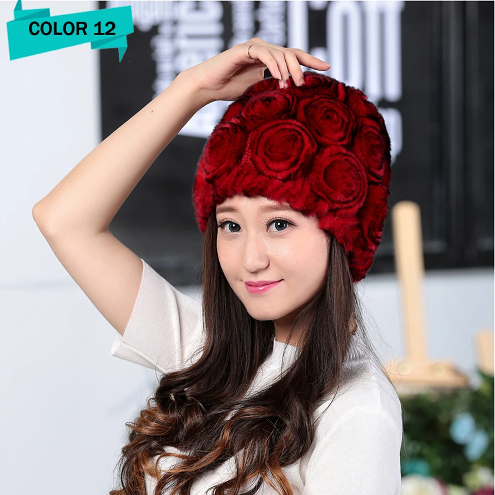 Женская зимняя шапка в русском стиле Зимняя Теплая Шапка-бини из меха кролика