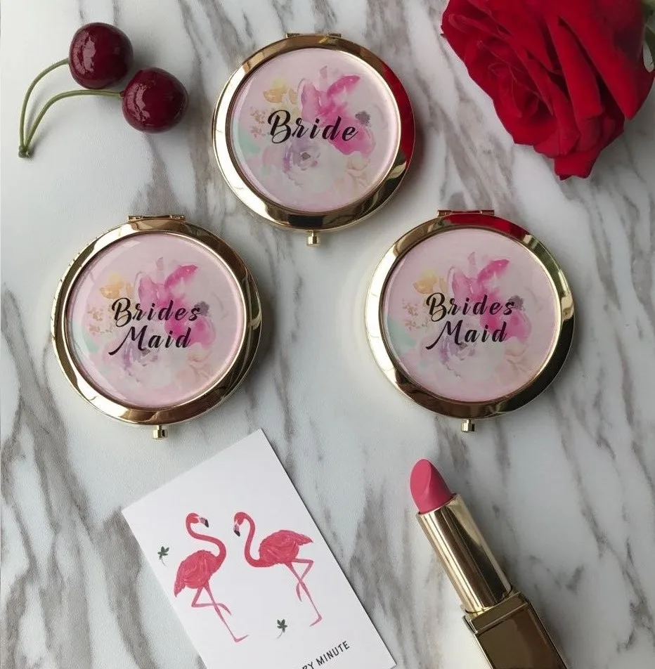 

7pcs lot Wedding Birthday Anniversary Bride to be hen bachelorette Party personalized compact mirrors Bridesmaid gift
