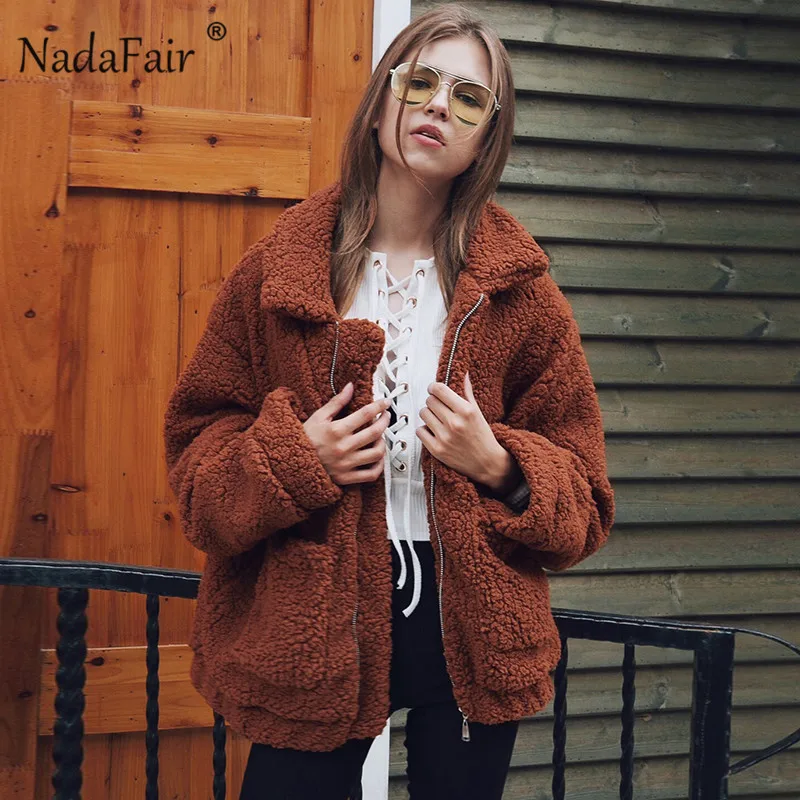 Nadafair толстый размера плюс зимняя флисовая куртка из искусственного меха пальто для женщин осеннее Теплое повседневное плюшевое пальто Верхняя одежда мягкое плюшевое пальто