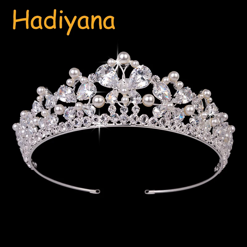Женские диадемы для волос Hadiyana роскошные с цирконом и жемчужинами свадебная