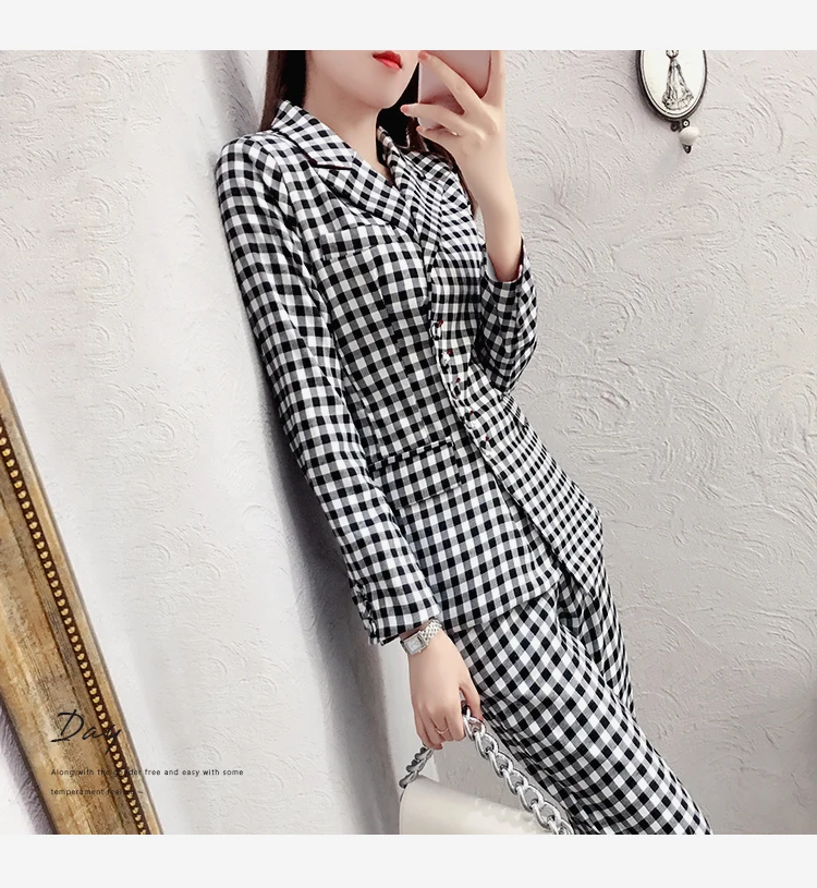 plaid Women Suit Sets Blazer &amp 9 points pants Work Pants Suits 2 Piece Office Lady Outfits summer New 2018 | Женская одежда