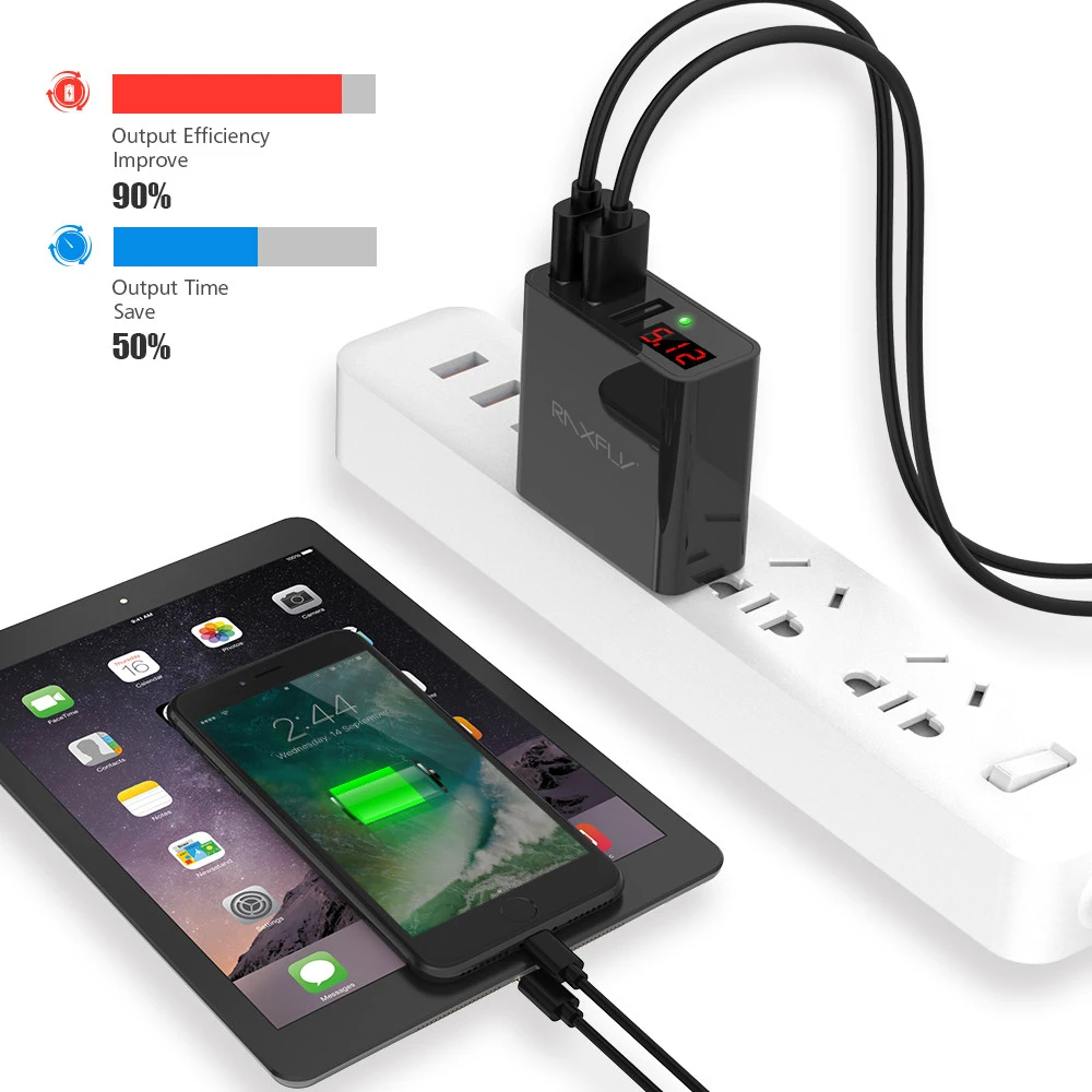 RAXFLY 3 порта USB зарядное устройство для iPhone 7 6 телефона 5 в 3A светодиодный дисплей