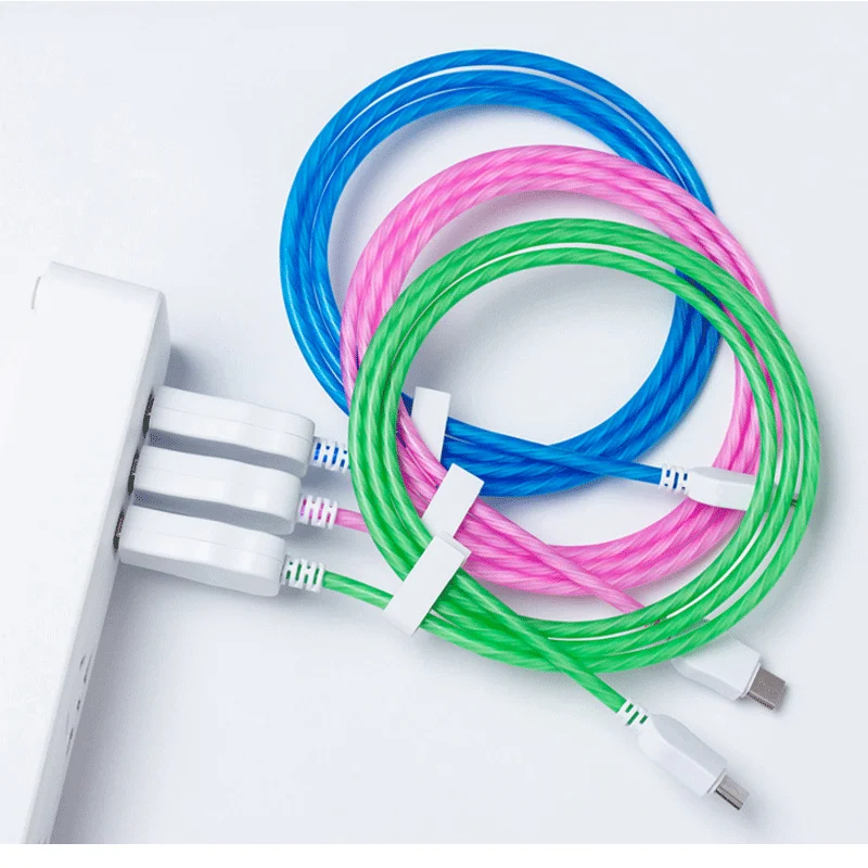 Светодиодный светящийся зарядный кабель USB type C Micro 8 контактный для зарядки