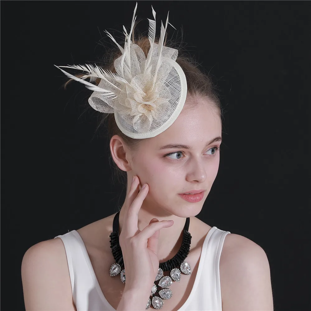 

Elegant Female Women Fascinator Hat Sinamay Cocktail Tea Party Headpiece Fancy Feathers Kentucky Derby Wedding Hat Accessories