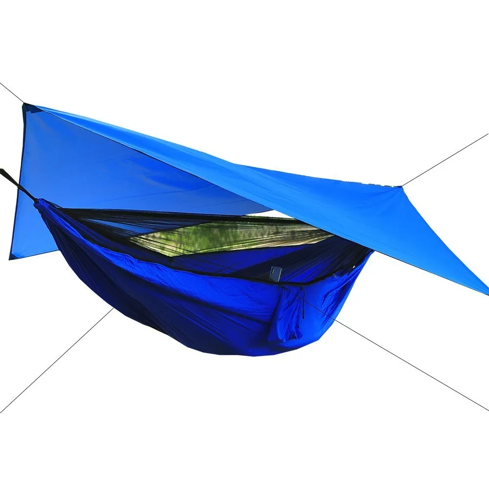 blue blue 1 комплект сетки гамак+ навес палатка для кемпинга на открытом воздухе портативный без комаров дождь муха брезент парашют качели кровать Водонепроницаемый - Цвет: blue blue