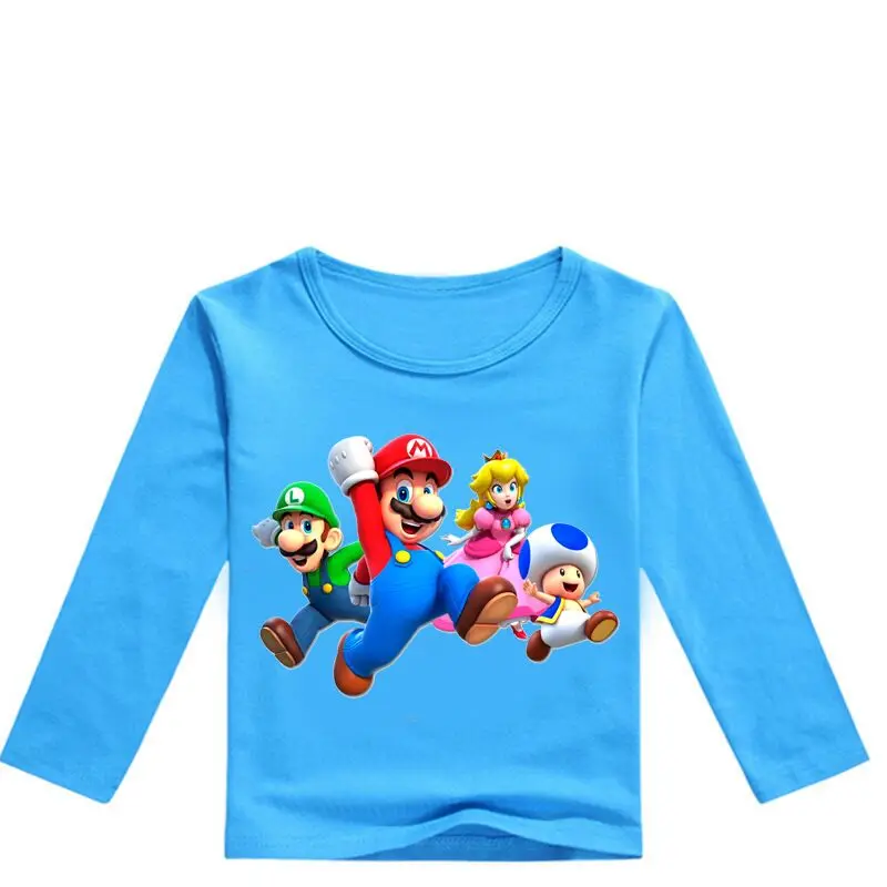 2-12Year классические игры Super Mario футболка Дети Mario Bros футболки для маленьких мальчиков топы с длинными рукавами рубашки для девочек хип-хоп Уличная