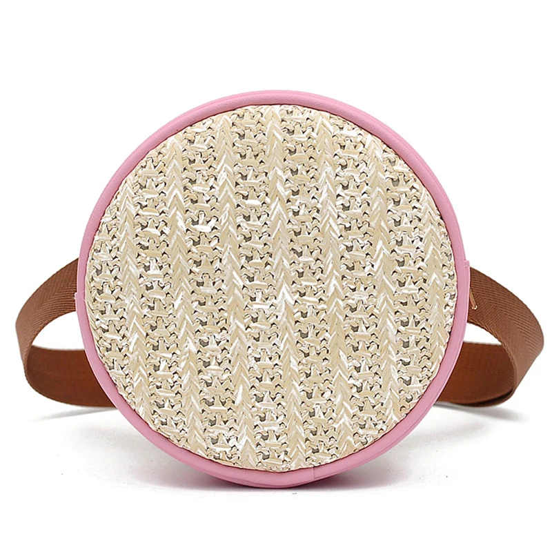 Straw Weave Round Waist Bag Women Chest Pack Ladies Solid Belt Bags Casual Circle Crossbody Flap Bum Phone Travel Fanny | Багаж и сумки