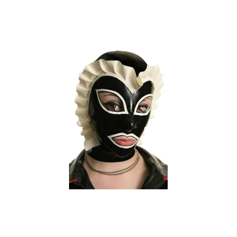 

Latex Mask Rubber Unisex Mask Masque Fashion Black White Headgear with Lace Size XXS-XXL