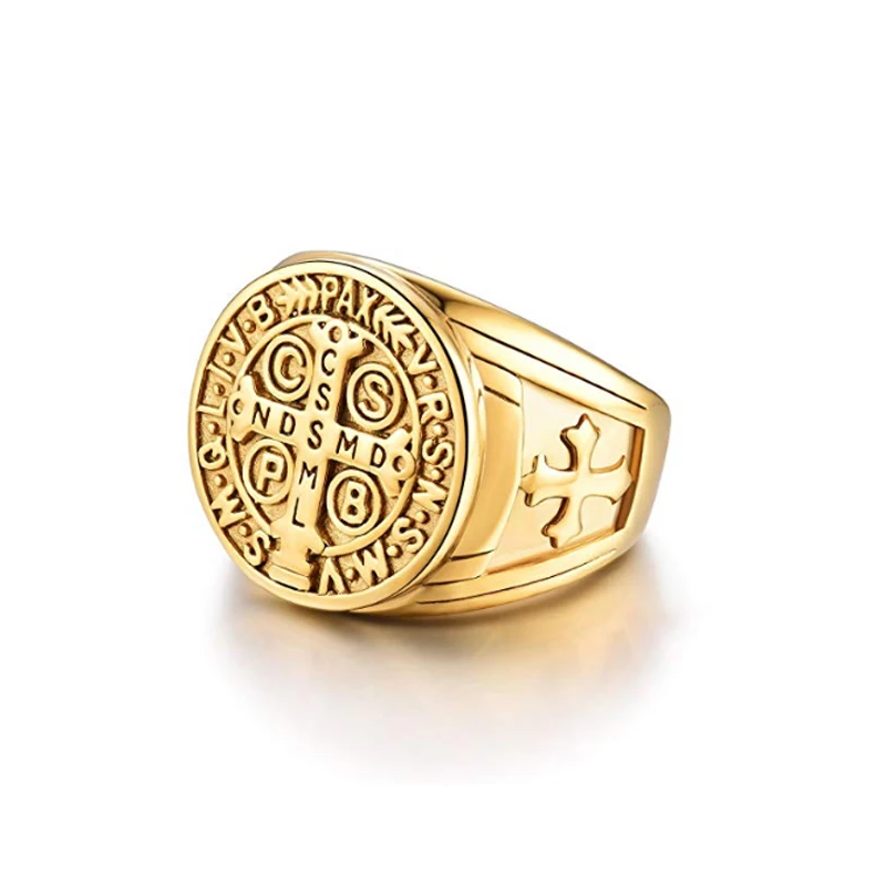 

Men Women Stainless Steel Black Gold Armor Shield Knight Templar Crusade Cross Signet Male Ring Medieval Signet Retro Vintag