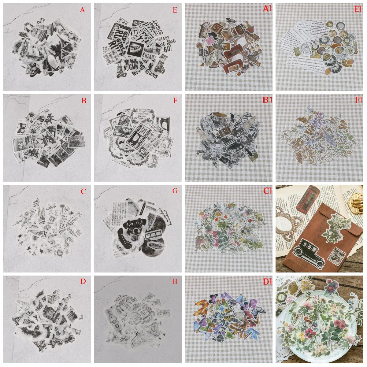 36pcs/60pcs white black retro flower truck Instruments/ stamp Sticker Seal envelope scrapbook gift decor | Дом и сад