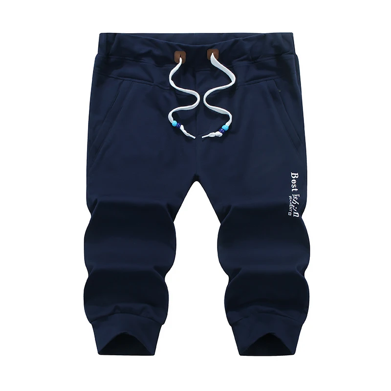 Летние мужские повседневные jogger х/б мужские шорты с эластичной талией Мужские дышащие однотонные Дышащие Короткие штаны - Цвет: Синий