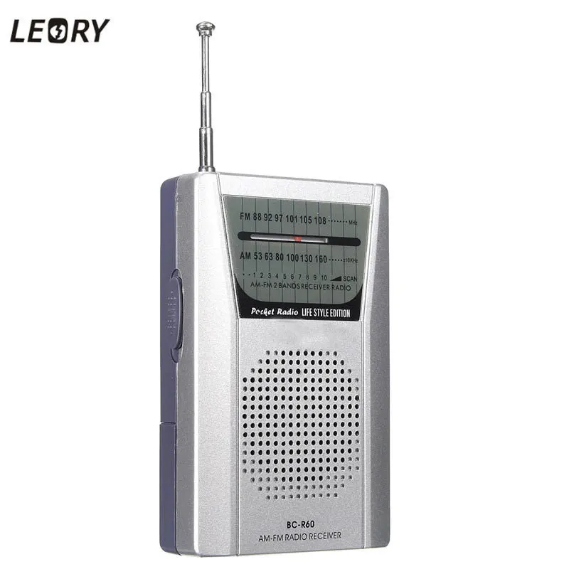 LEORY Mini Silver портативный светодиодный AM/FM телескопическая антенна радиоколонка