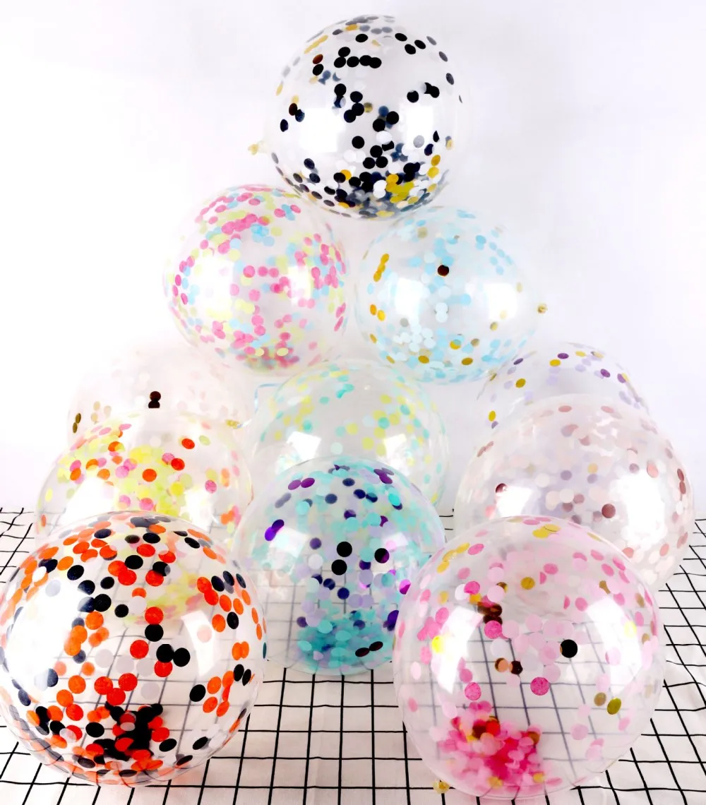 5Pcs 12" Mix Paper Confetti Balloons Clear Ballons Wedding Party Decoration Kid Children Birthday Party Supplies Air Ballon Toys
