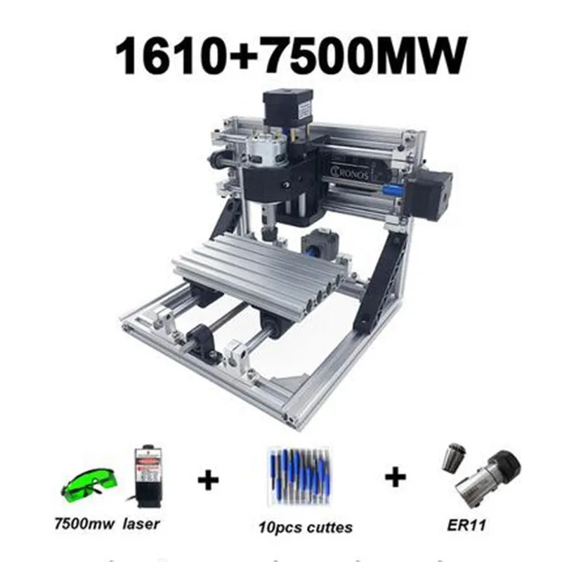 cnc1610-7500mw DIY фрезерный станок с чпу наборы 1610 GRBL управления резьба по дереву фрезерный гравировальный станок(рабочая зона 16x10x4,5 см, 3 оси - Цвет: cnc1610-7500mw