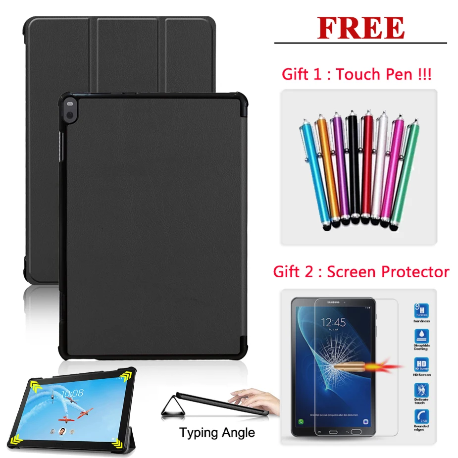 Бесплатная защита экрана стекло + чехол для Lenovo Tab P8/P10/Tab3 tab4 7 Essential/Tab 3 8 Plus PU