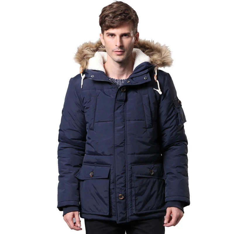 

2019 Men's Winter Park Hooded Coat with Large Fur Collar Plus Velvet Thick Solid Color Jacket More Size M-XXL XXXL