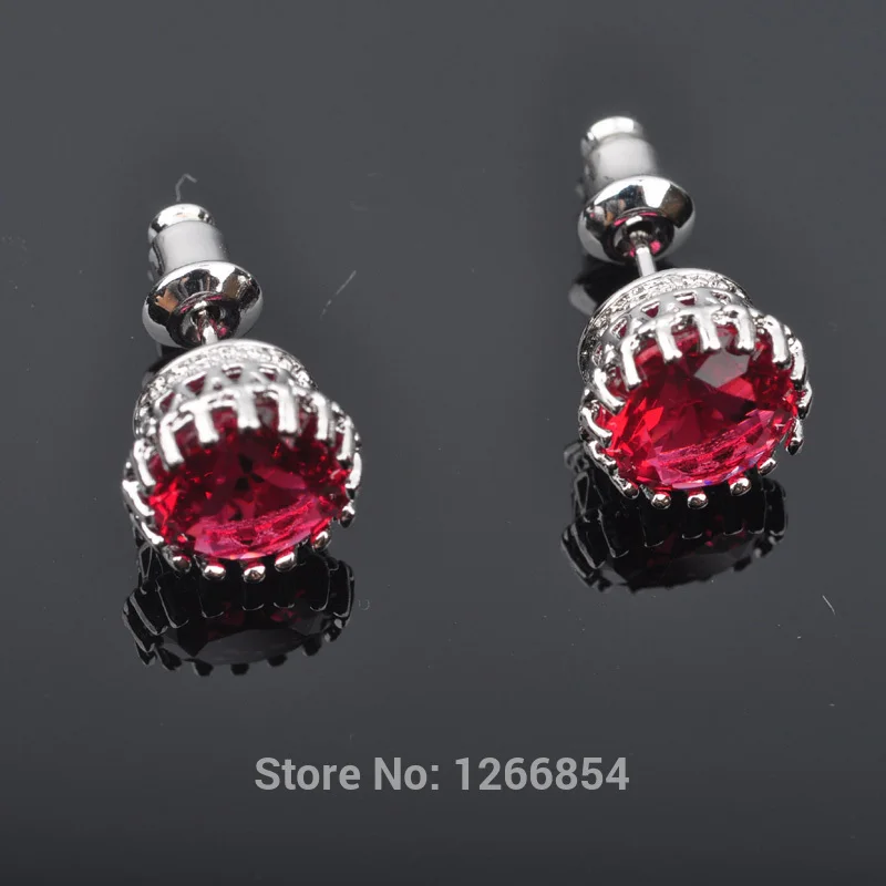 Круглый дизайн красный фианит Посеребренные Ювелирные серьги гвоздики для