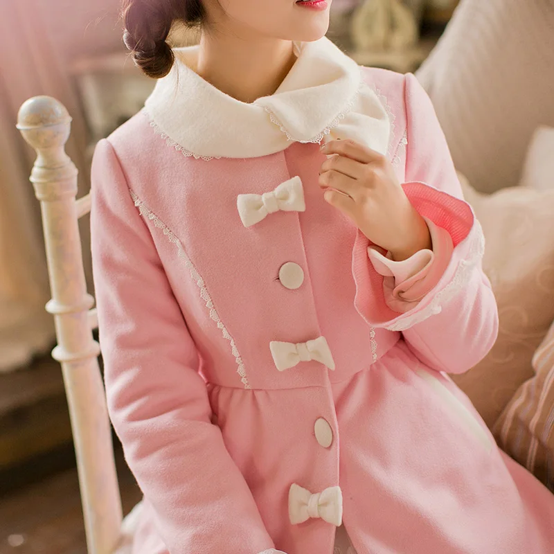 Candy rain Princess sweet pink coat bow flower decoration embroidery Single breasted Slim Fit Lapel Japanese design C16CD6204 | Женская