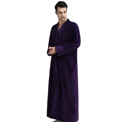 purple nan l62 Осенне-зимний мужской женский банный халат большого размера из кораллового флиса для влюбленных, утолщенная длинная фланелевая ночная рубашка, теплое платье для сна - Цвет: purple nan l62