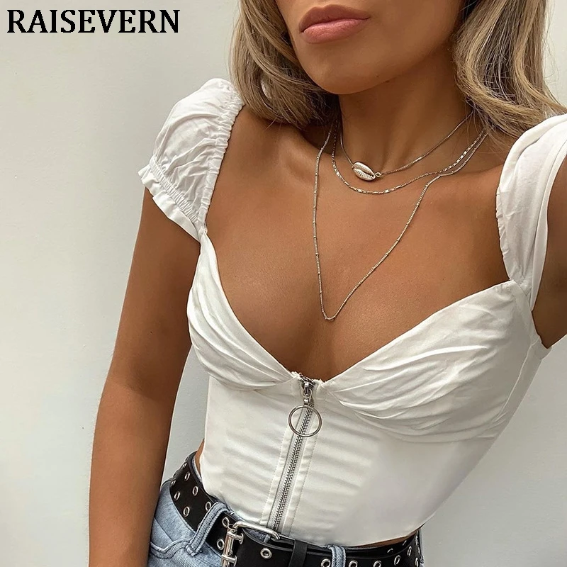 Летняя Сексуальная футболка с коротким рукавом и квадратным вырезом Женская