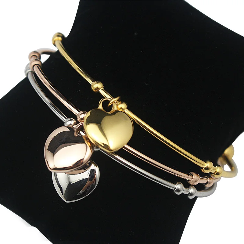 New Bangles design Stainless Steel Yellow Gold Bangle Bracelets Heart Charm Women Costume Jewellery High Quality|yellow gold bangle|design
