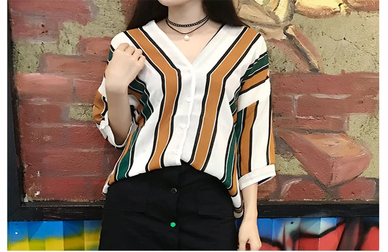 Ldzhps 2017 Горячее предложение Для женщин 3/4 рукав Блузки для малышек Полосатые