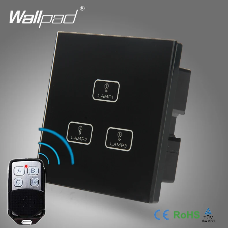 Smart Home 3 Gang Remote Best Quality Wallpad Black Crystal Glass Switch Wireless Touch Light Control | Обустройство дома
