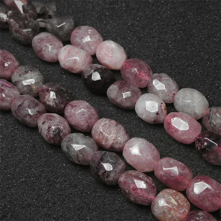 

strawberry quartz baroque faceted 15*18mm 14" for DIY jewelry making loose beads FPPJ wholesale beads nature gem stone