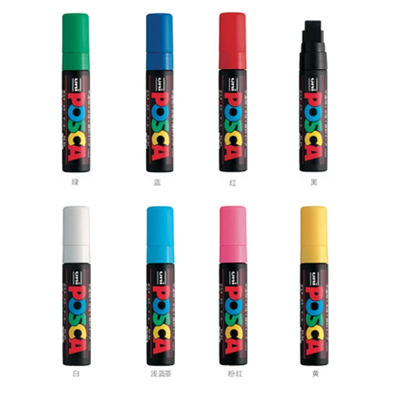Маркеры Uni Posca для рисования очень широкие 8 цветов в комплекте с рисунком детей 1-8