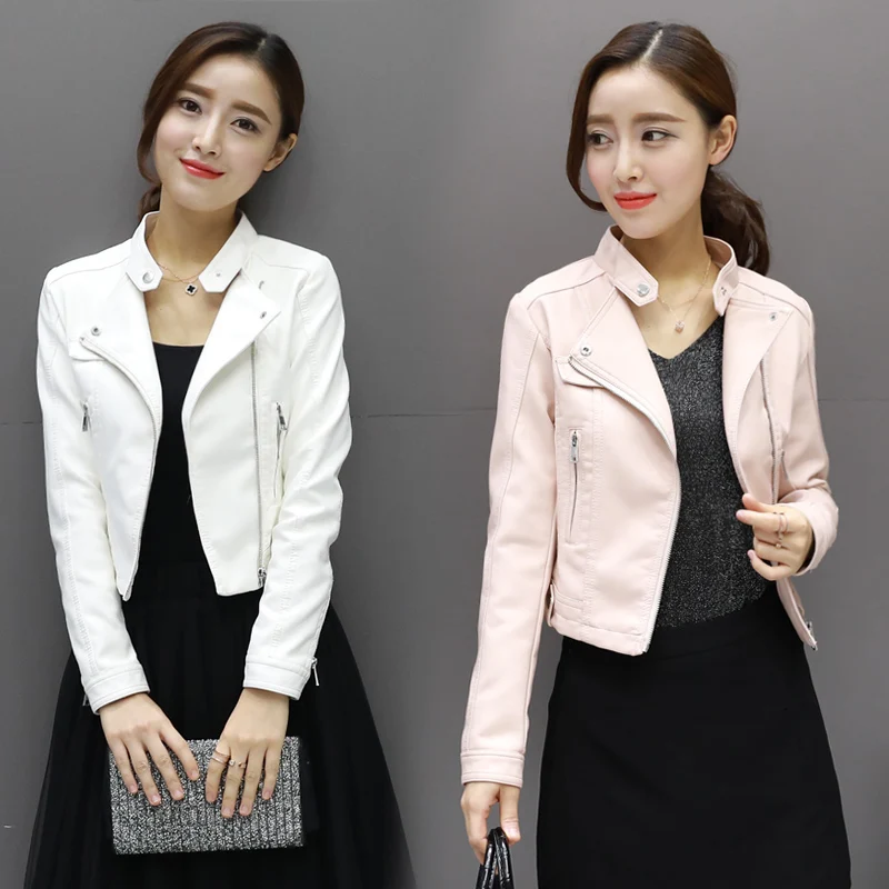 ZQLZ весенне-осенняя куртка из искусственной кожи белого черного и розового цвета