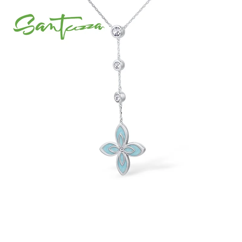 White Rhodium(Blue) Женское элегантное многоцветное ожерелье с цветком и сверкающими кристаллами, вечерние ювелирные изделия ручной работы из эмали - Окраска металла: White Rhodium(Blue)