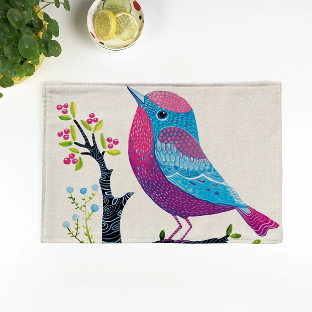4pcs European birds embroidered Placemat restaurant tea towels bowls coasters Western tableware pad linen kitchen table mats | Дом и сад