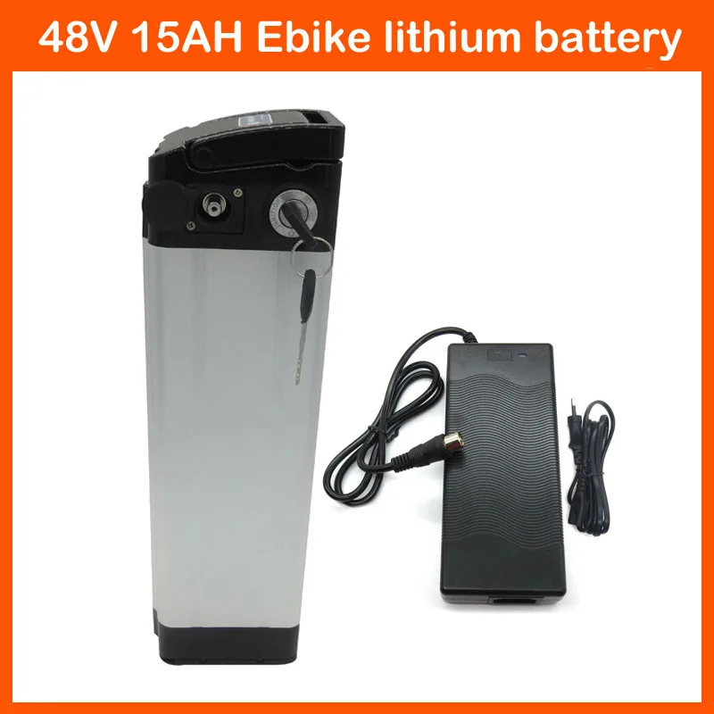 

Top Discharge 48V 15AH Lithium Silver Fish battery Pack 750W 48V 12AH Electric Bicycle Battery with 54.6V 2A charger 20A BMS