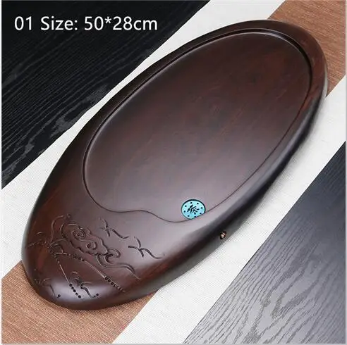 High-grade Ebony Tea Tray Large Size solid wooden tray Chinese kungfu tea tools saucer Drainage water tea board large tea table - Color: 01 Size