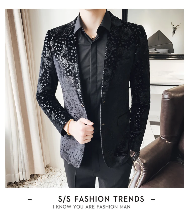 Slim Fit черный пиджак Для мужчин Новое поступление Для мужчин бархат; Размер s; блейзеры с цветочным узором Выходные туфли на выпускной платье, Блейзер Повседневное Блейзер и пиджак Для мужчин Q24