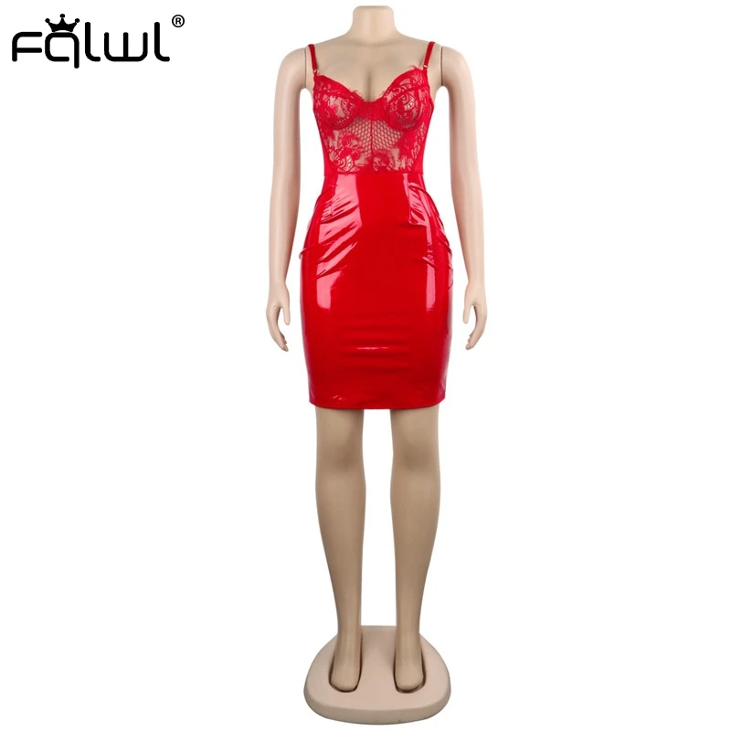 Женское платье из искусственной кожи FQLWL черное красное мини с открытой спиной