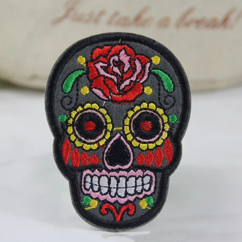 DIY Skull Clothes patch Appliques Flower Skeleton Embroidery Iron On Patches Sew Motif Badge | Дом и сад