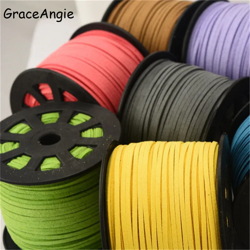 5Meter/Roll 2.6x1.5mm Flat Faux Suede Korean Velvet Leather Cord String Rope Lace Thread DIY Bracelet Necklace Jewelry Findings