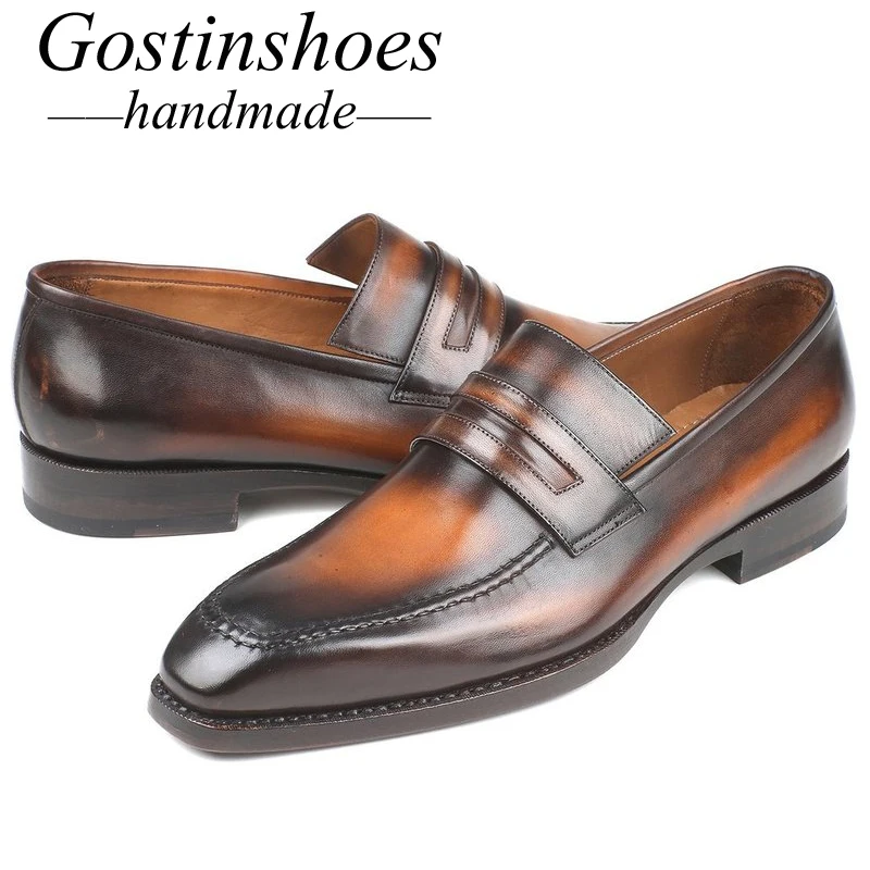 GOSTINSHOES/Роскошные мужские мокасины ручной работы коричневого цвета, расписанные вручную, без шнуровки, из натуральной кожи, Goodyear, повседневная мужская обувь, SCT02