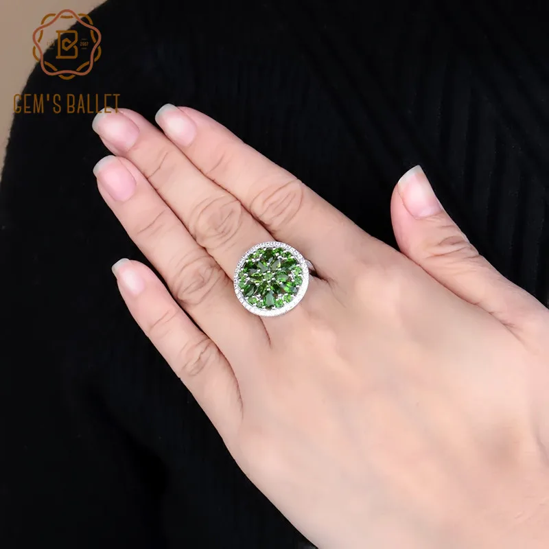 Женское кольцо из диопсида GEM'S BALLET Винтажное 100% стерлингового серебра 925 пробы