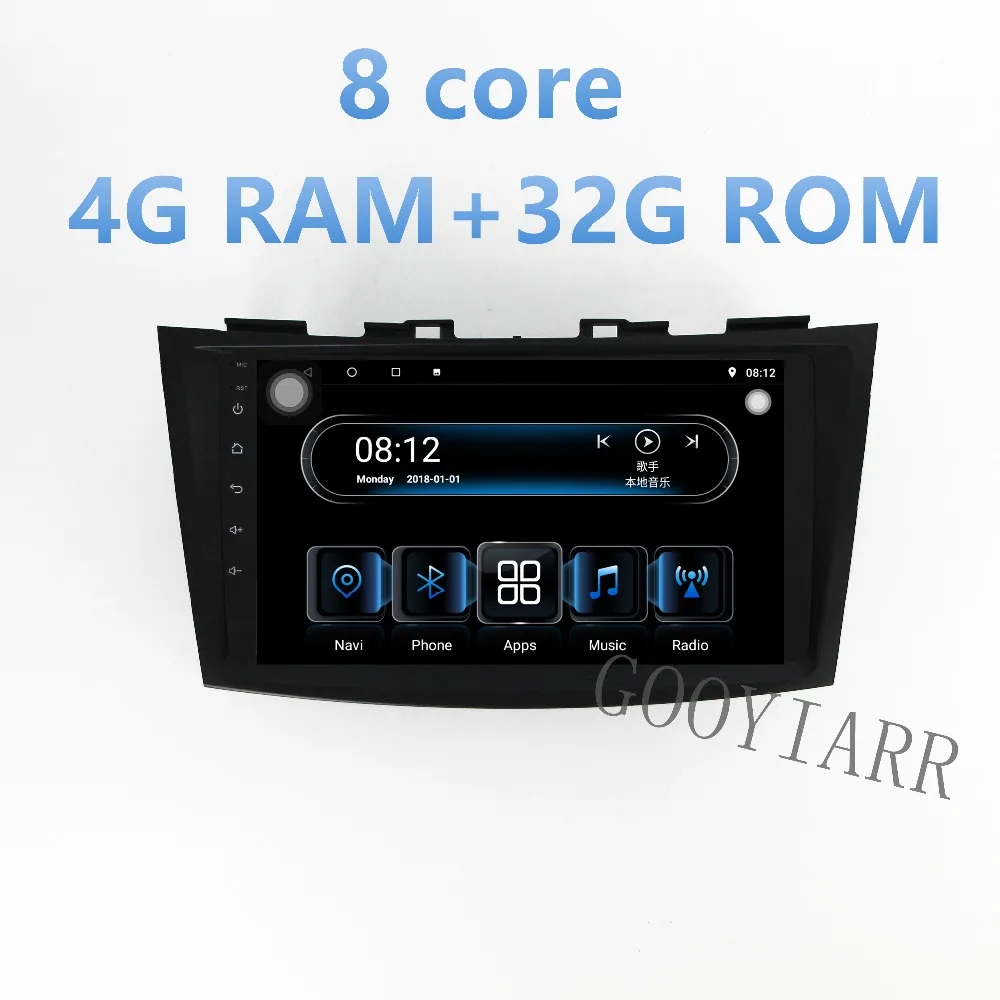 1din Android8.1 автомобильный радиоприемник 8 ядерный RAM4G+ ROM32G автомобильный мультимедийный плеер для Suzuki swift 2012- со стерео FM gps navi wifi