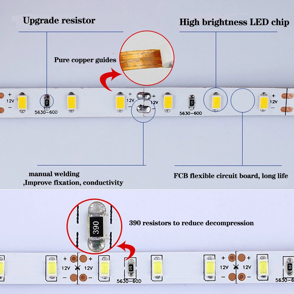 5 м/лот DC12V супер яркая СВЕТОДИОДНАЯ лента SMD 5630 неводонепроницаемая гибкая 120