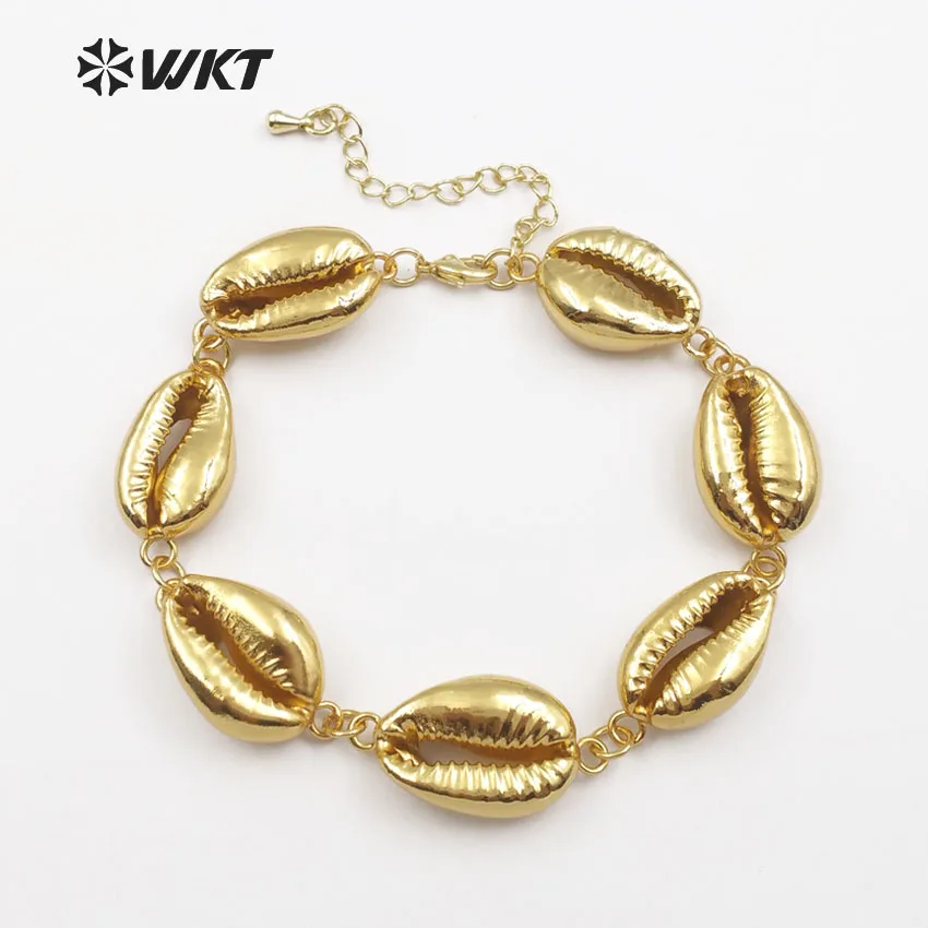 WT B430 WKT хит натуральный настоящий cowrie браслет модный золотой окунутый в раковину
