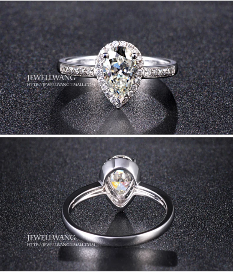 Ювелирные изделия Moissanite грушевидные обручальные кольца для женщин 1.00CT сертифицированные 18 К Белое золото обручальные кольца ювелирные украшения подарок