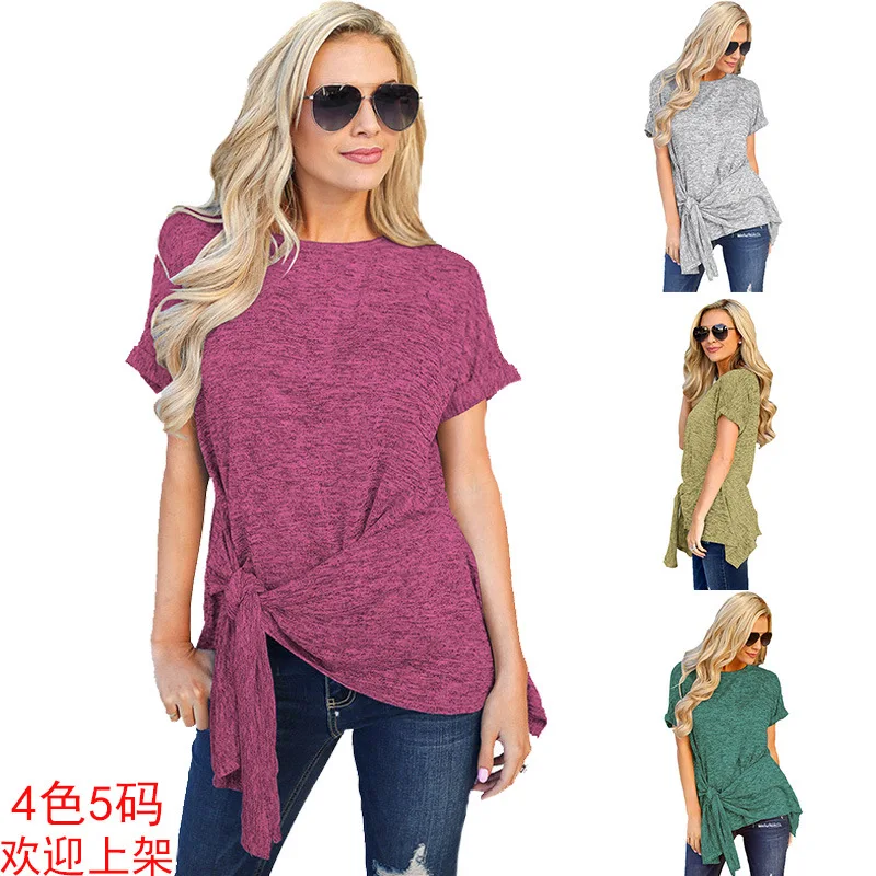 

New European And American Women's Explosions Round Neck Collar Irregular Short-sleeved T-shirt Women Street Fashion