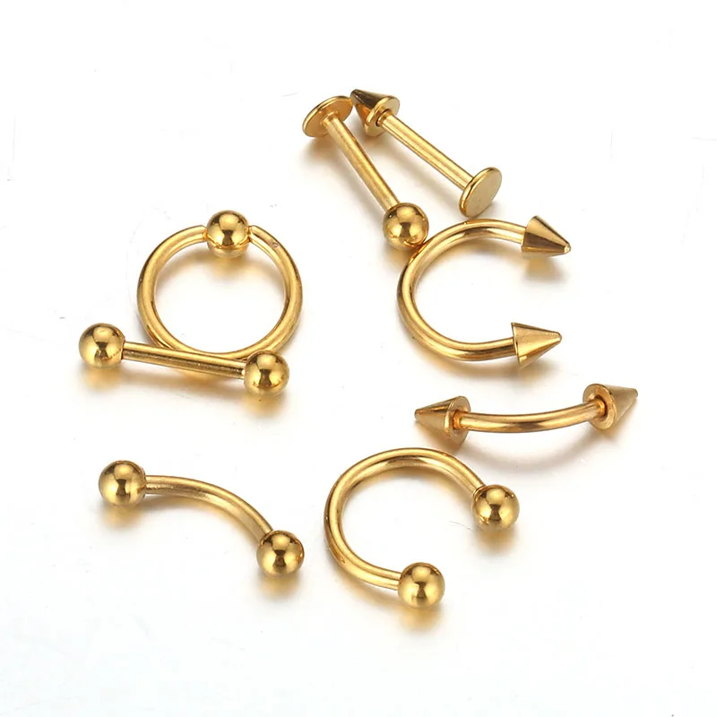 gold plated 8 шт./компл. золотистый и черный 4 цвета Нержавеющая сталь пирсинг уха для Для женщин украшения для пирсинга носа кольца, набор для бровей, Femme пирсинг - Окраска металла: gold plated