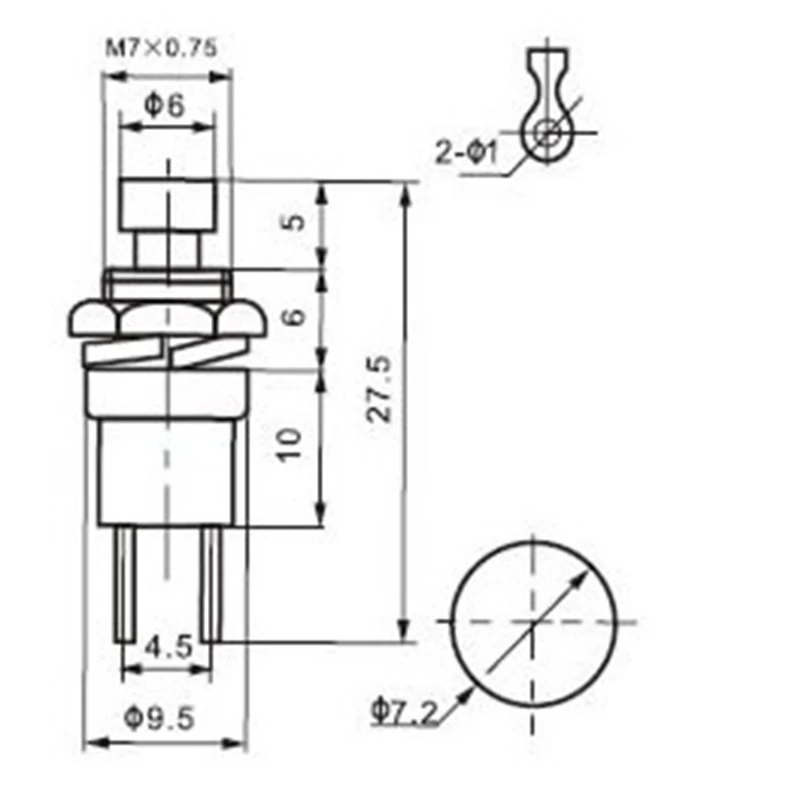 6 шт. Мгновенный кнопочный переключатель 7 мм нажмите сброса мгновенный вкл. ВЫКЛ.