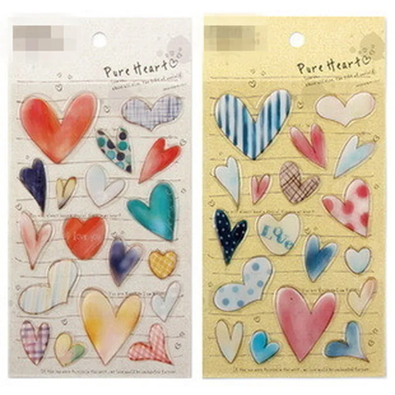 

2pc/lot Korea Crystal Love Sticker Decoration Heart Stickers Kids DIY Stationery Water Proof PVC 3D Cartoon Sticker Children Toy