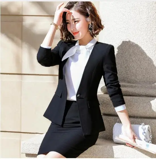 

2019 Spring fashion Formal interview Pants suits OL long sleeve sim blazer and pants office lady plus size work wear Apricot