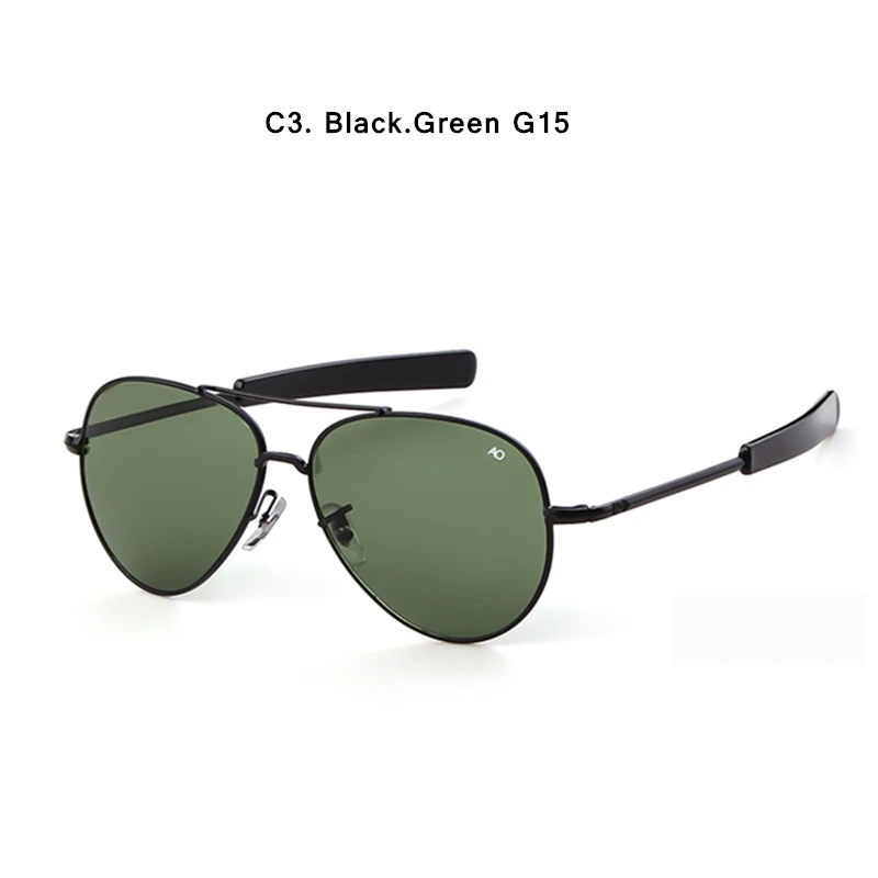 C3 Black.GreenG15 HBK Pilot 90s AO General Pilot американская оптическая 12K Золотая оправа Oculos De Sol армейский Военный Макартур с коробкой K40024 - Цвет линз: C3 Black.GreenG15